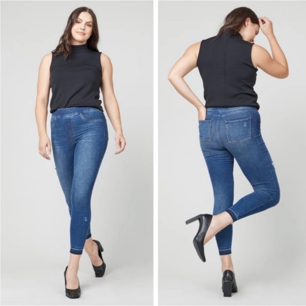 Spanx Distressed Ankle Skinny Jeans Medium Wash Size Large